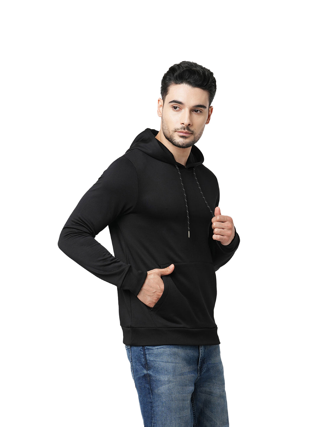 Black Regular Fit Hooded Jacket