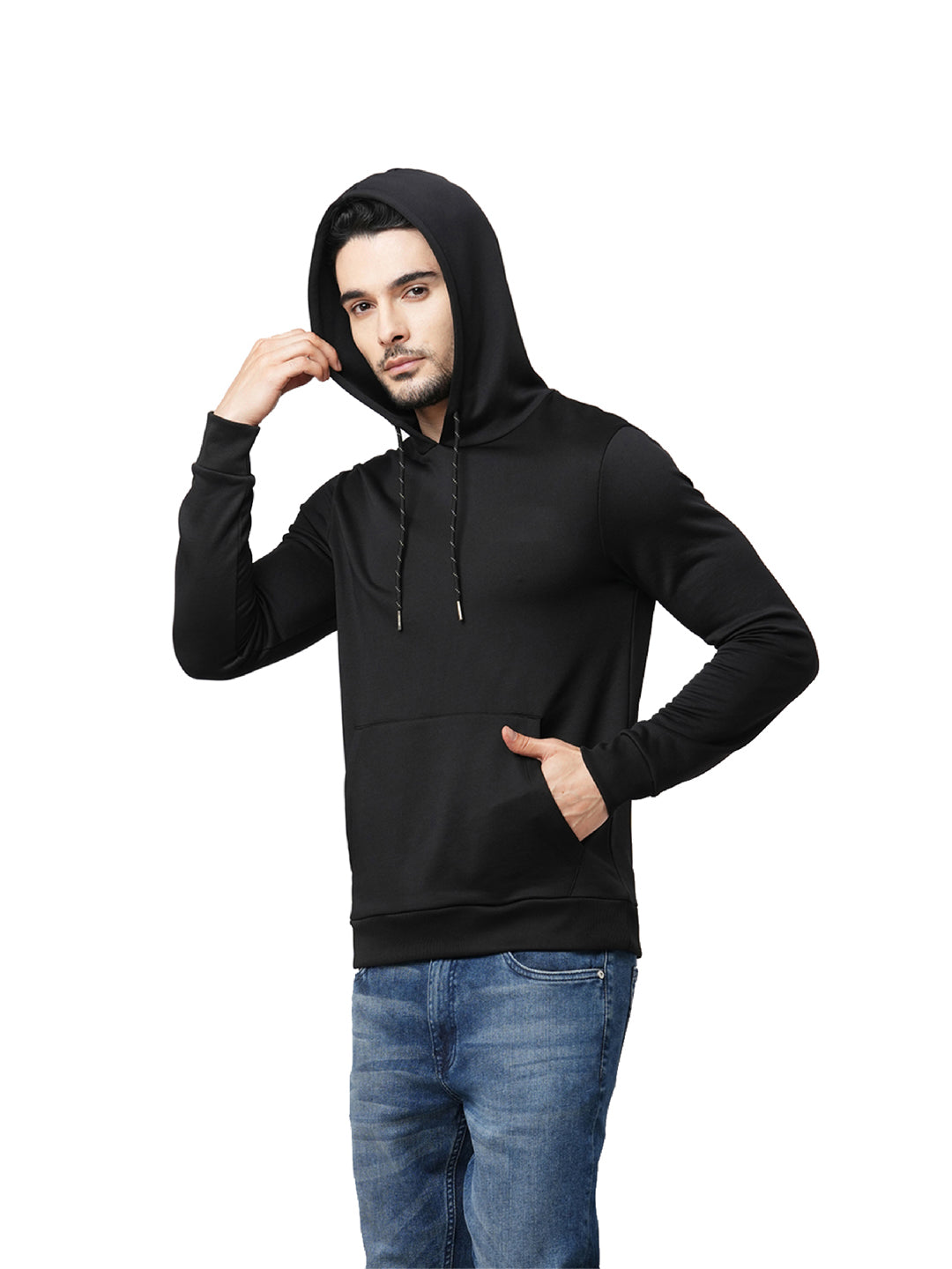 Black Regular Fit Hooded Jacket