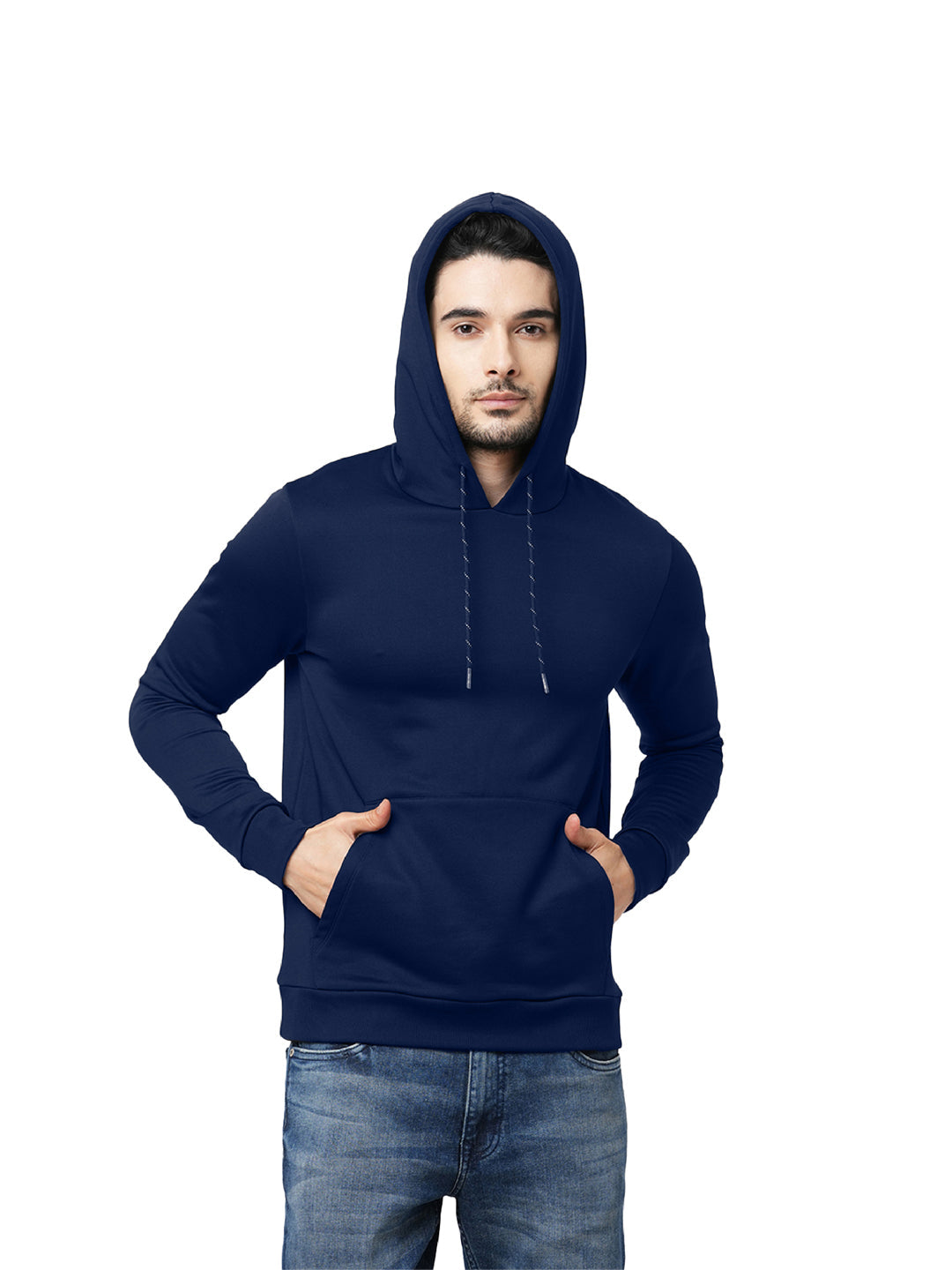 Navy Blue Regular Fit Hooded Jacket