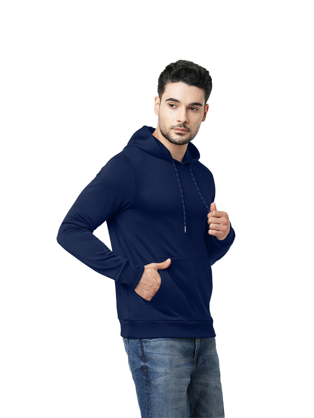 Navy Blue Regular Fit Hooded Jacket