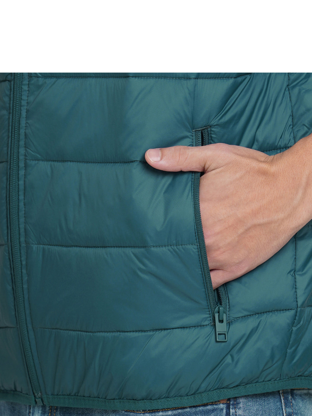 Green High-Neck Sleeveless Puffer Vest