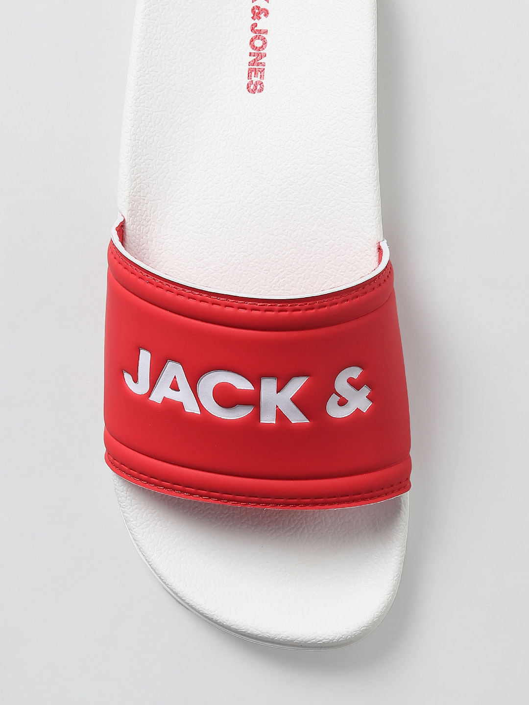 White & Red Logo Print Sliders