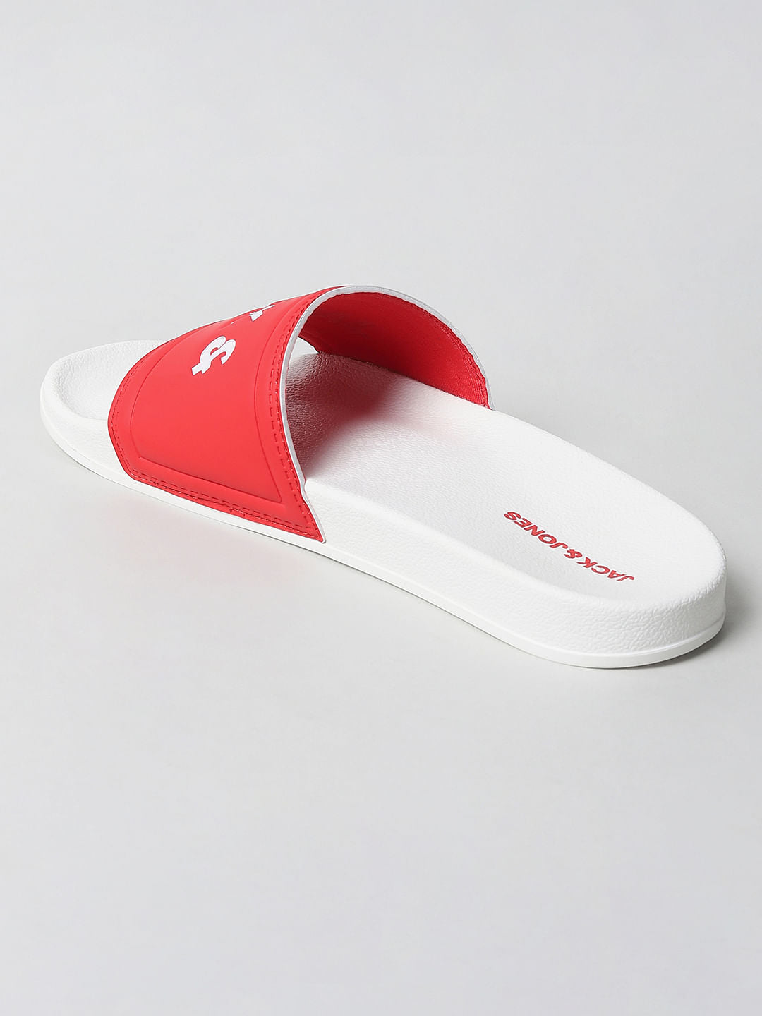 White & Red Logo Print Sliders