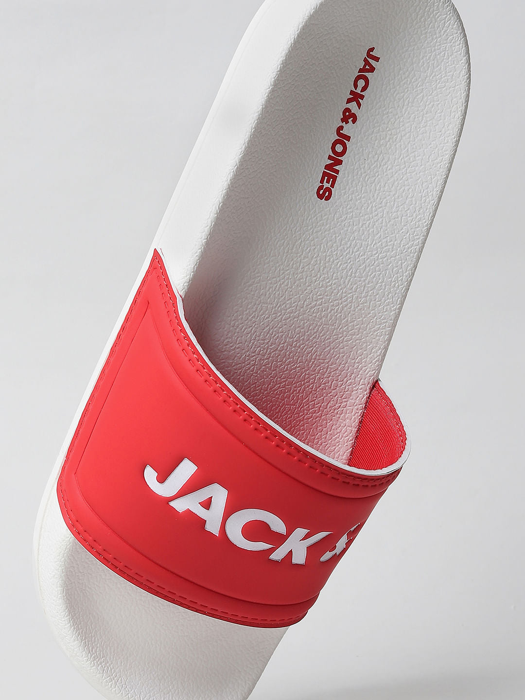 White & Red Logo Print Sliders