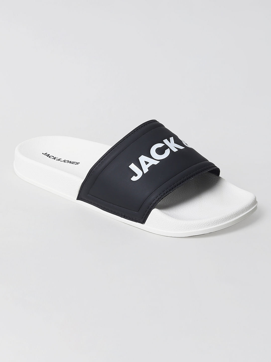 White & Black Logo Print Sliders