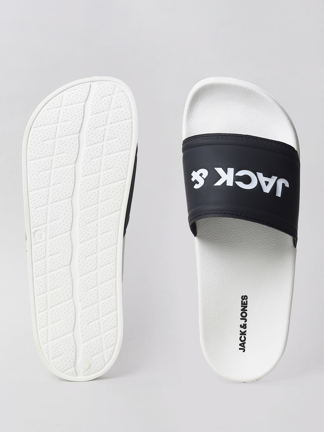 White & Black Logo Print Sliders