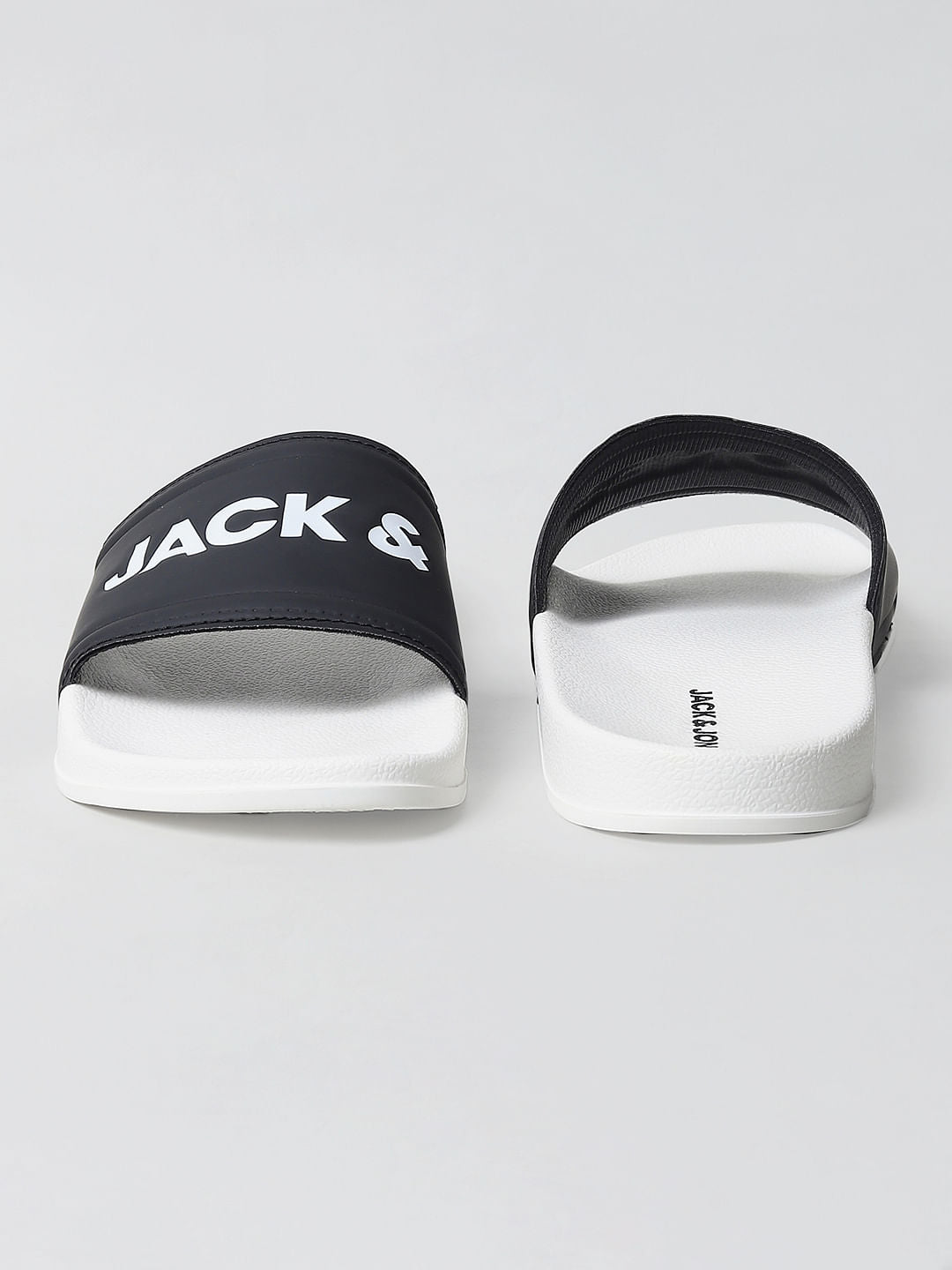 White & Black Logo Print Sliders