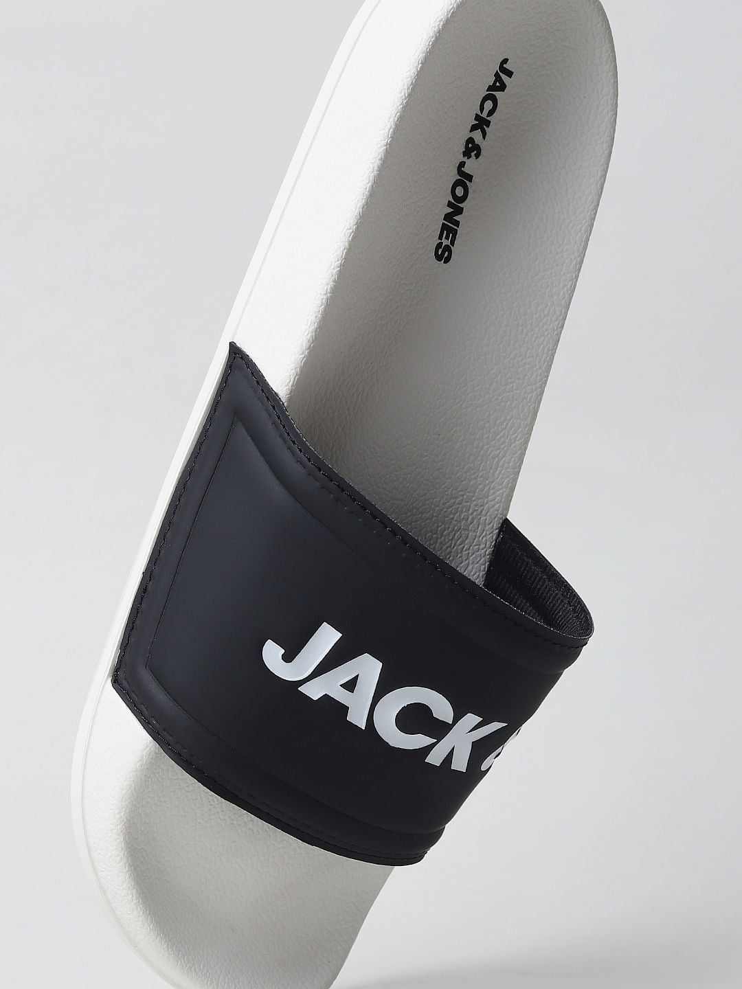 White & Black Logo Print Sliders