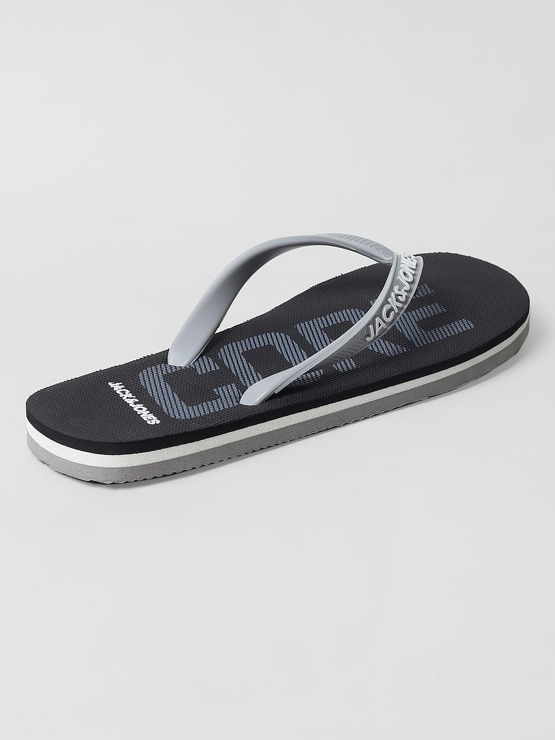 Black Logo Print Flip Flops
