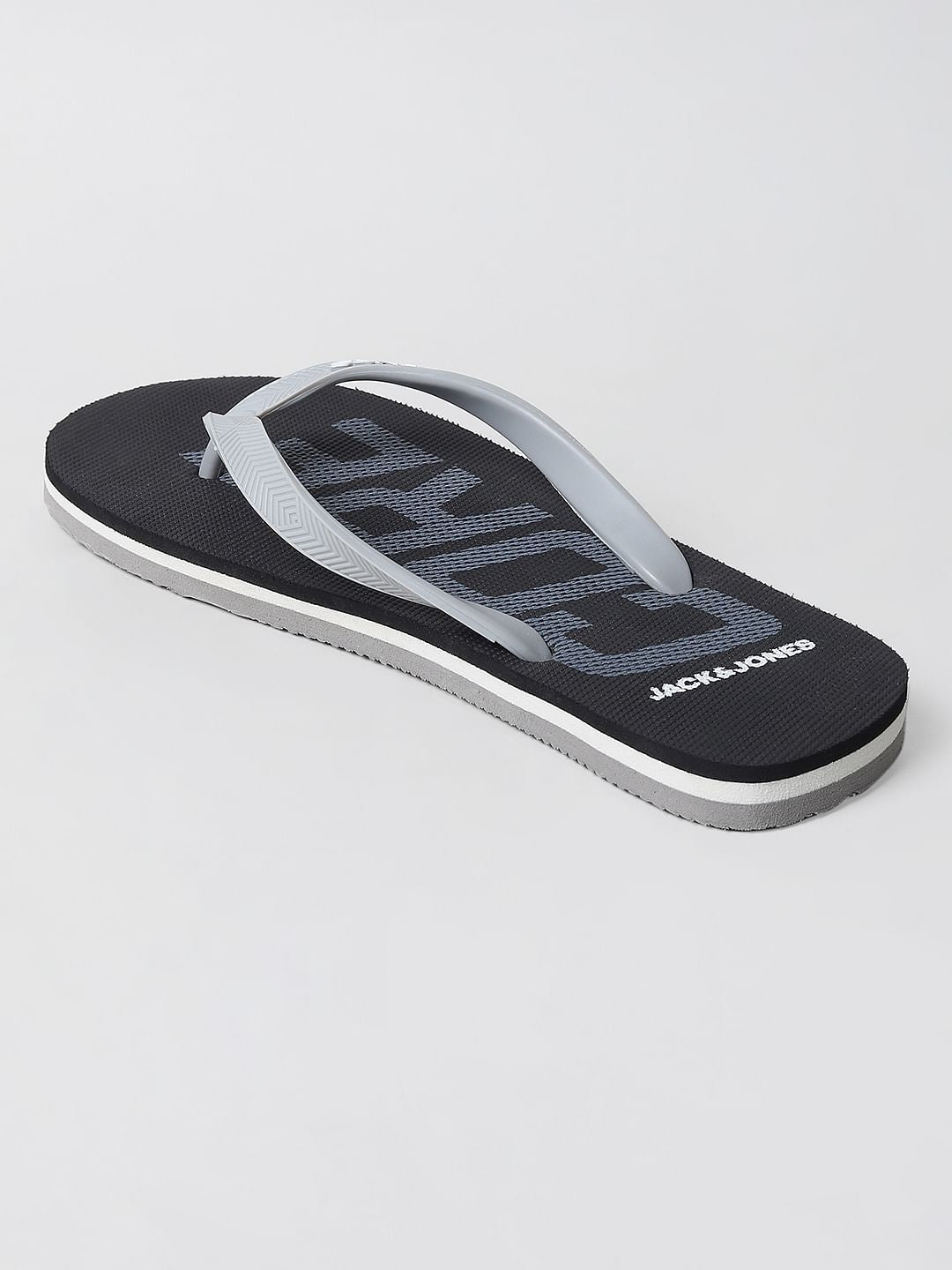 Black Logo Print Flip Flops