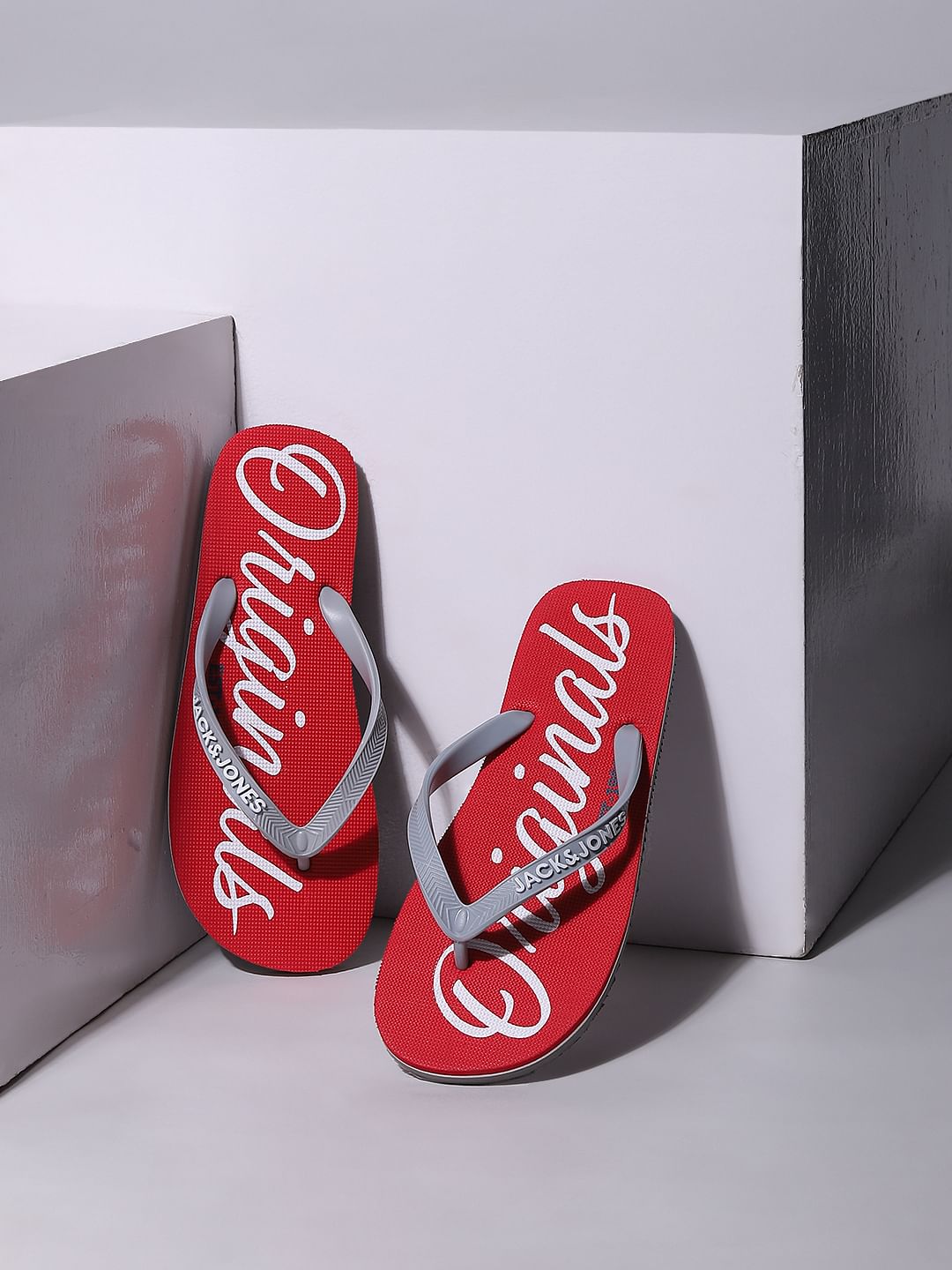 Red Logo Print Flip Flops