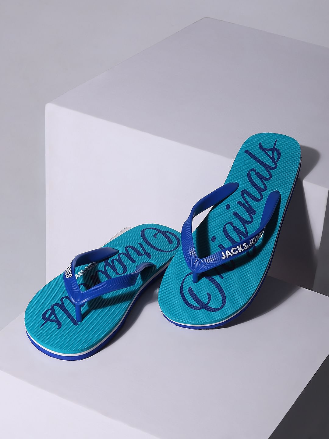 Blue Logo Print Flip Flops
