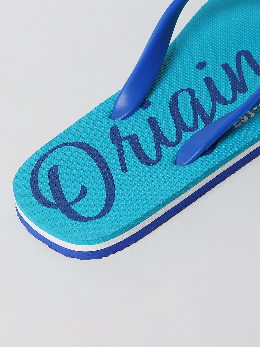 Blue Logo Print Flip Flops