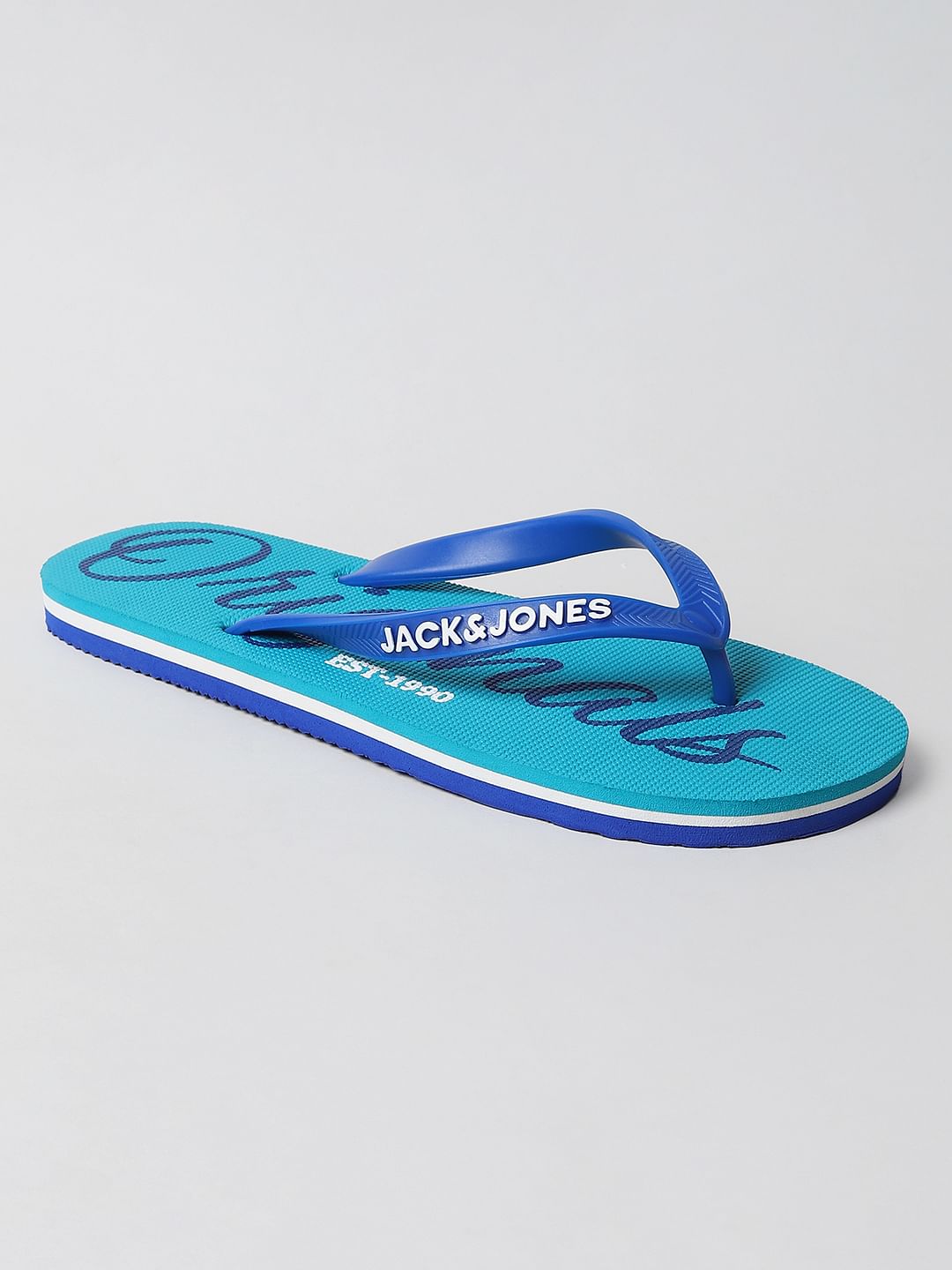 Blue Logo Print Flip Flops