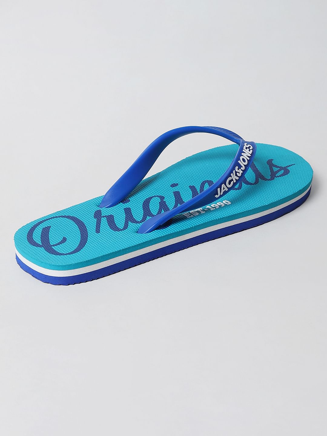 Blue Logo Print Flip Flops
