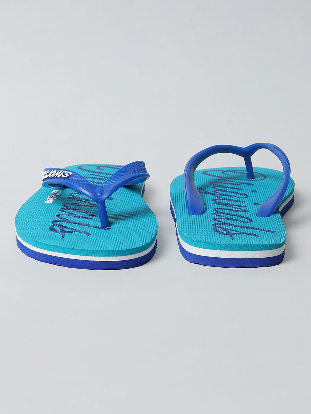 Blue Logo Print Flip Flops