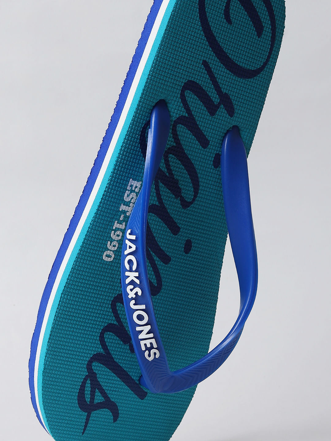 Blue Logo Print Flip Flops