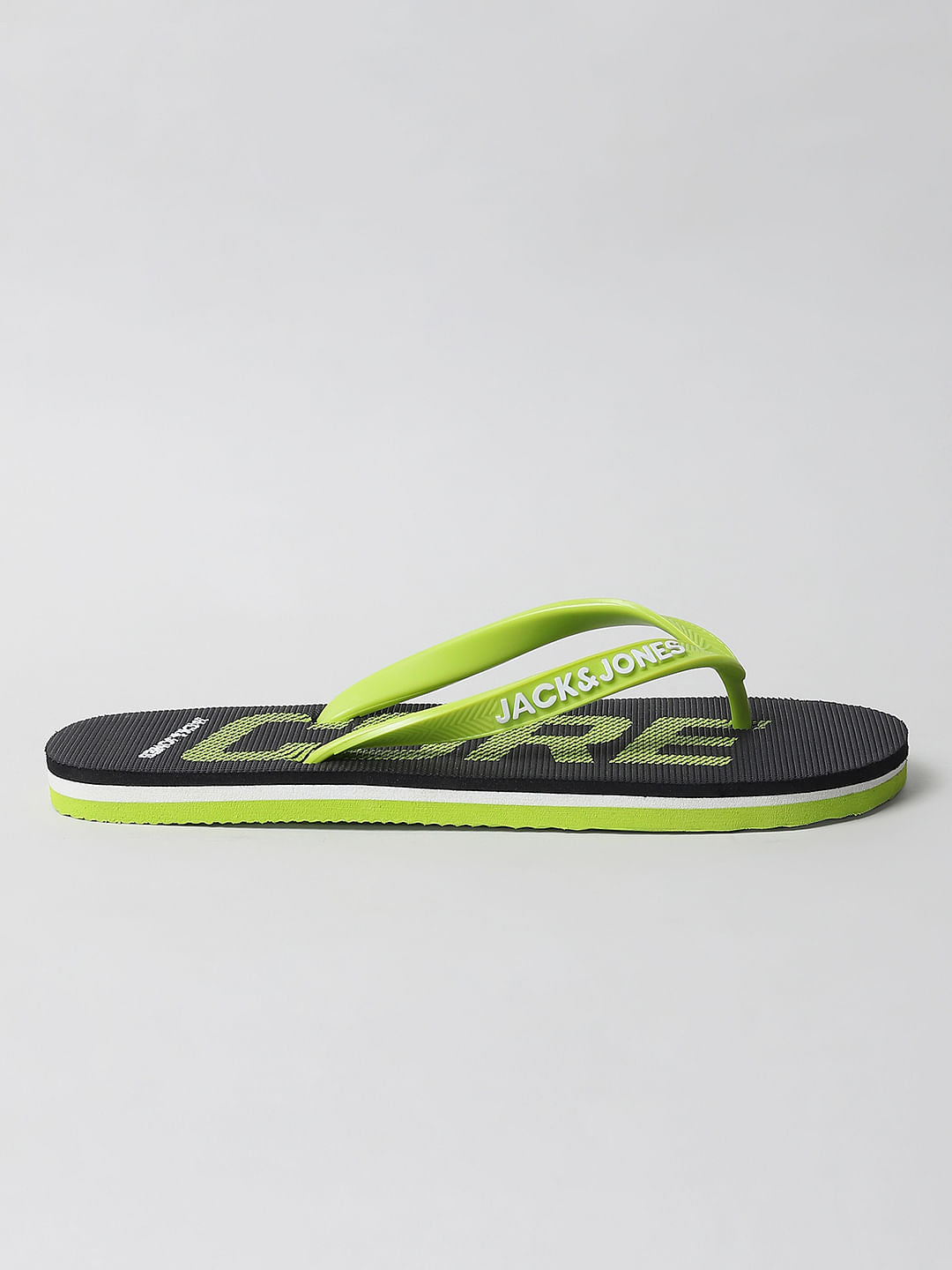 Green Logo Print Flip Flops