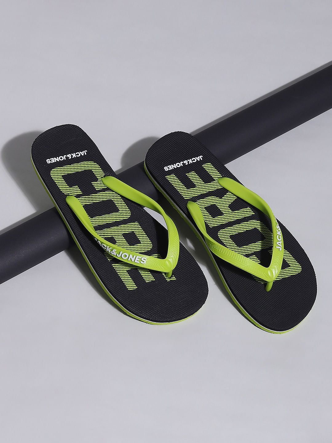 Green Logo Print Flip Flops