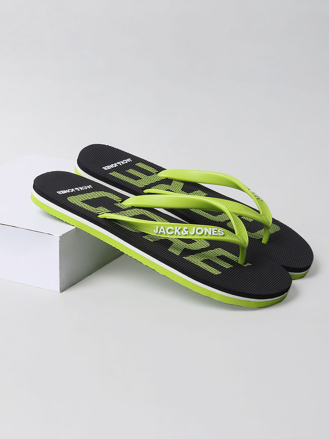 Green Logo Print Flip Flops