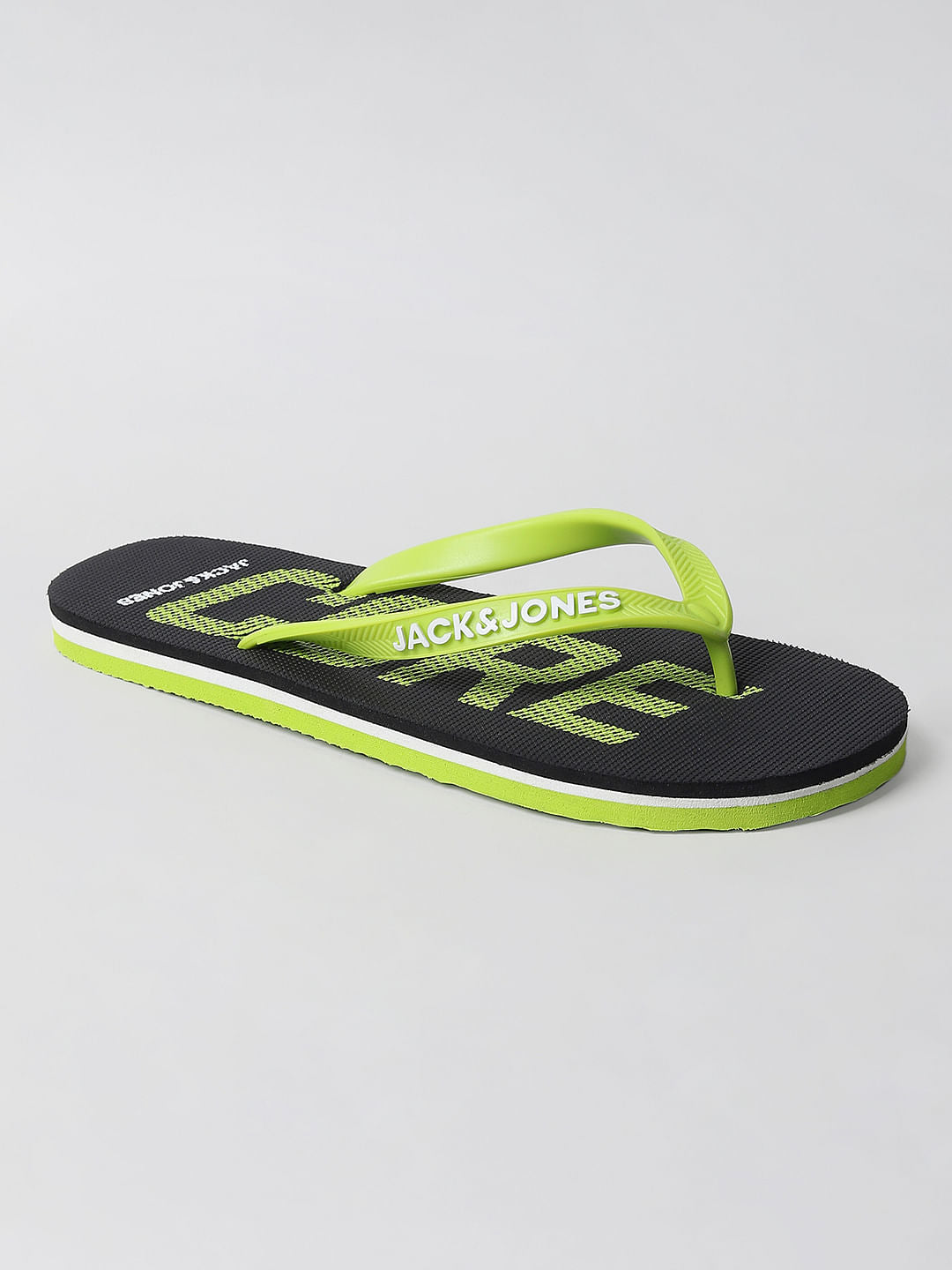 Green Logo Print Flip Flops