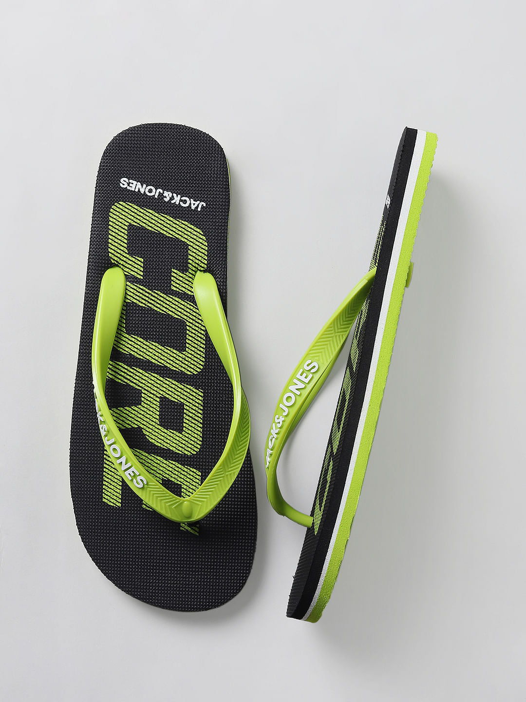 Green Logo Print Flip Flops