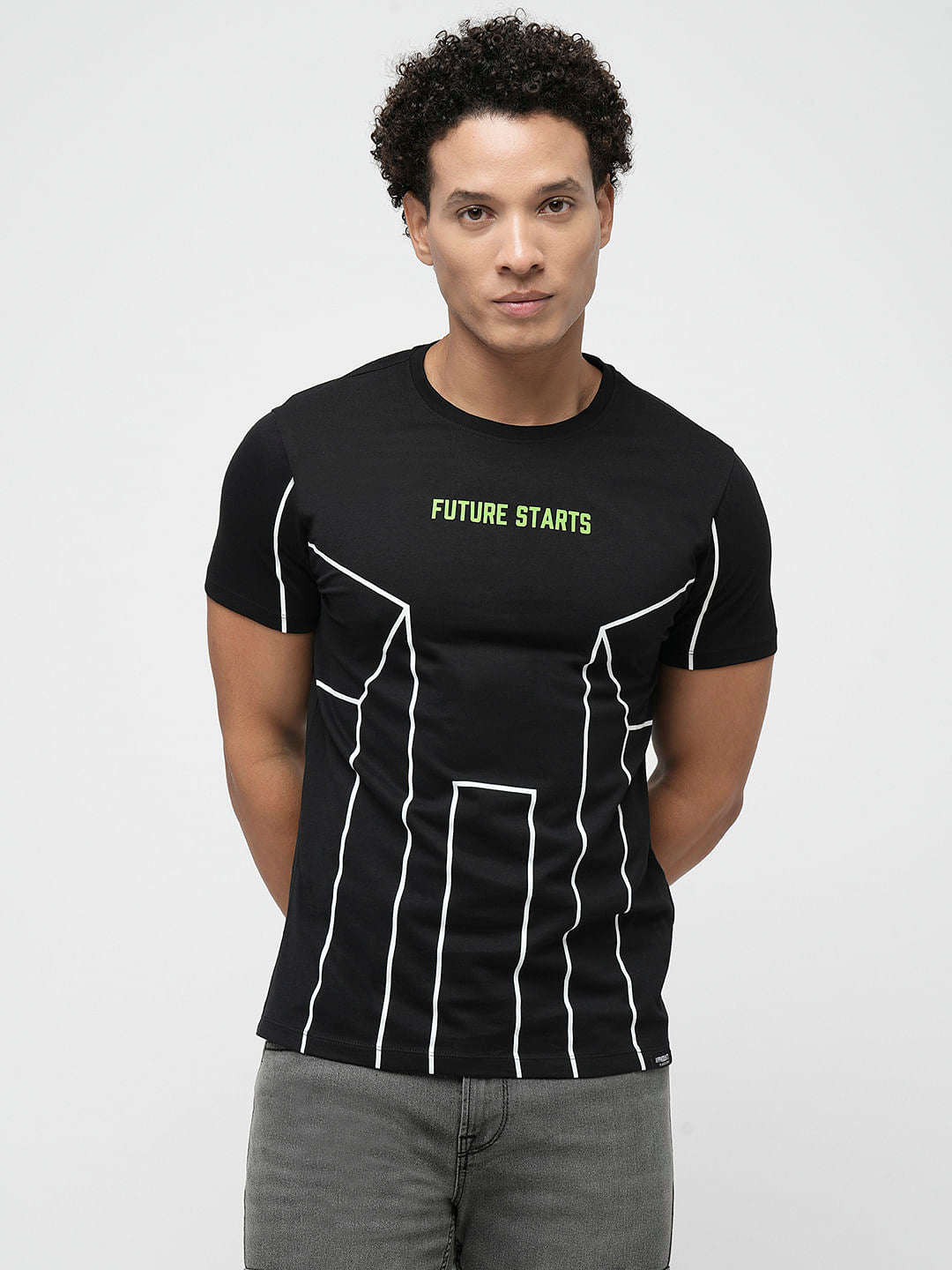 PRODUKT by JACK&JONES Black Printed Crew Neck T-shirt