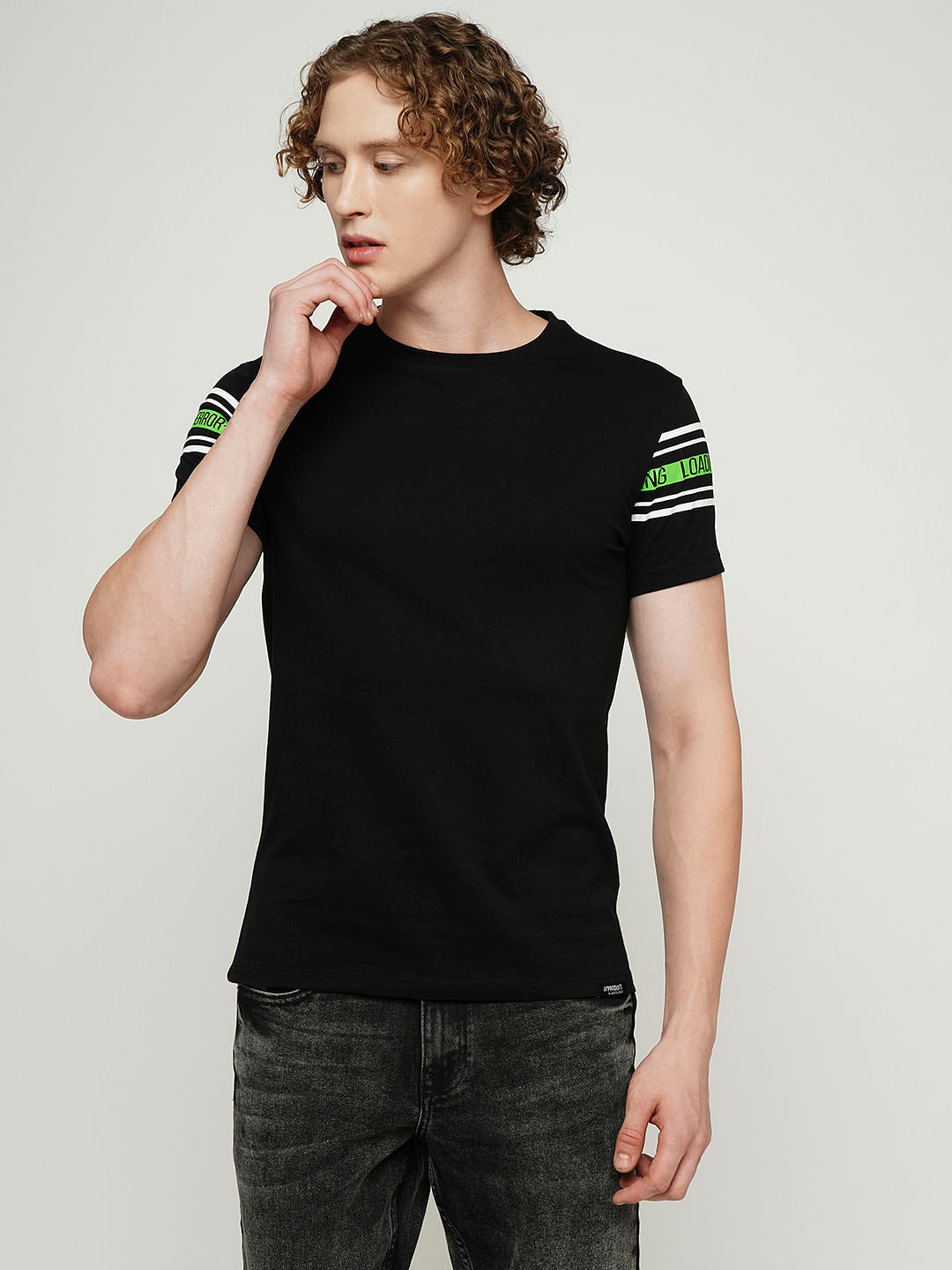 PRODUKT by JACK&JONES Black Printed Crew Neck T-shirt