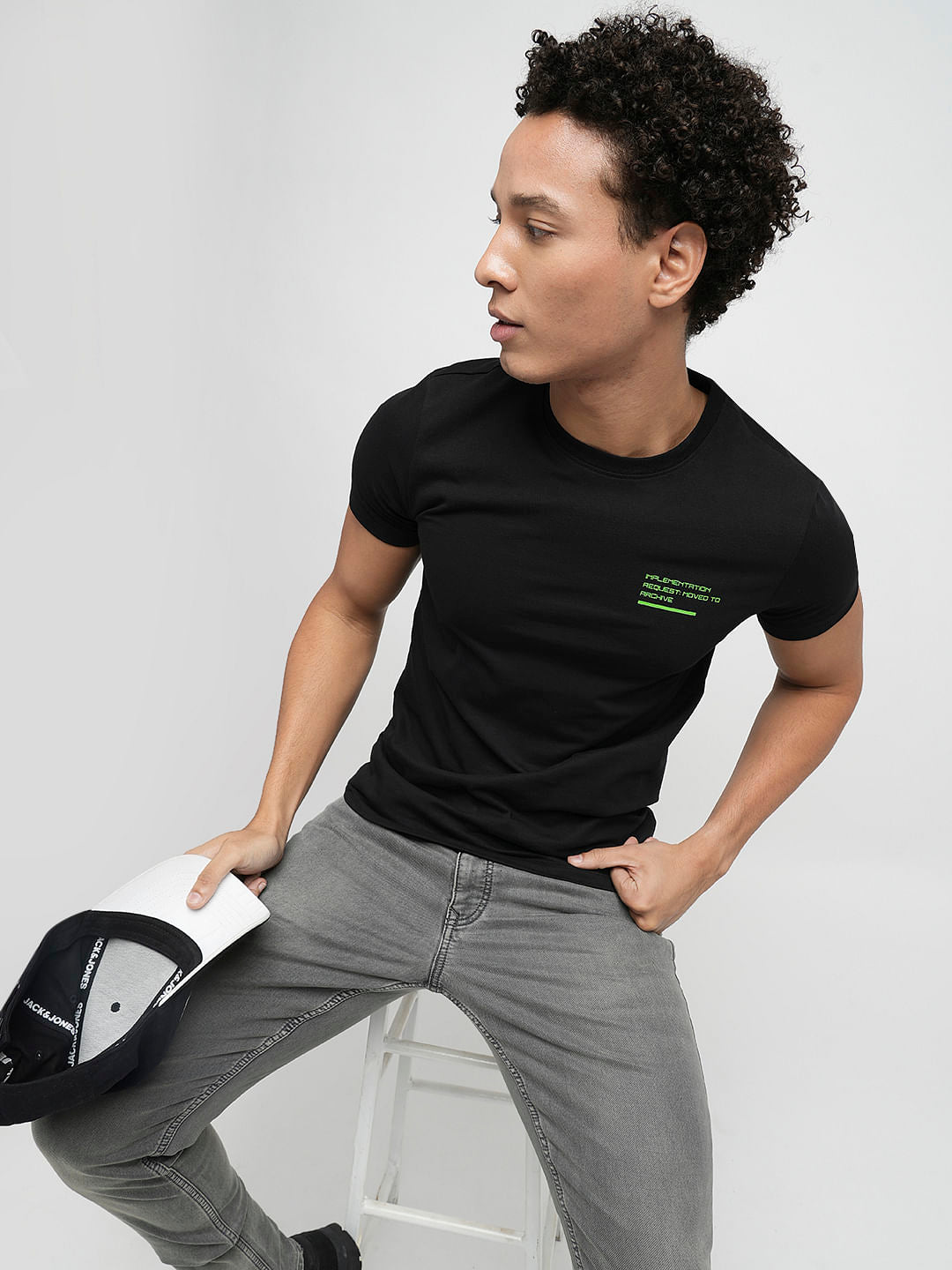 PRODUKT by JACK&JONES Black Printed Crew Neck T-shirt