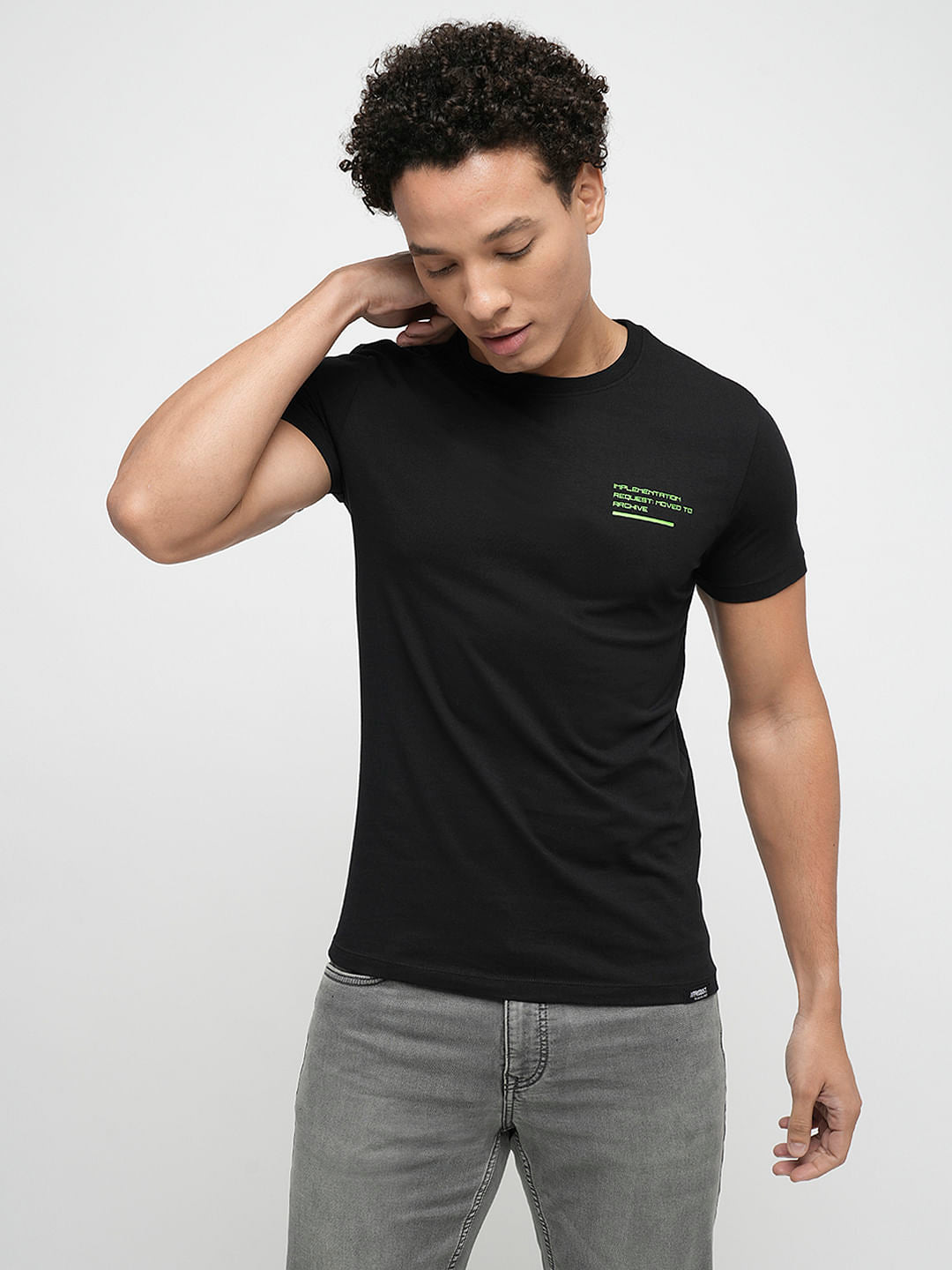 PRODUKT by JACK&JONES Black Printed Crew Neck T-shirt