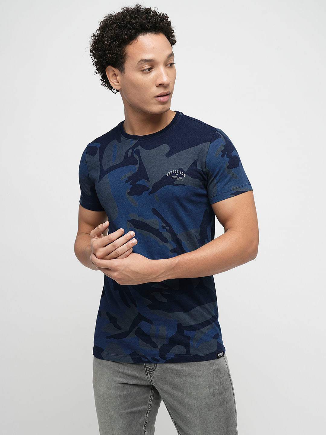 PRODUKT by JACK&JONES Blue Camo Print Crew Neck T-shirt