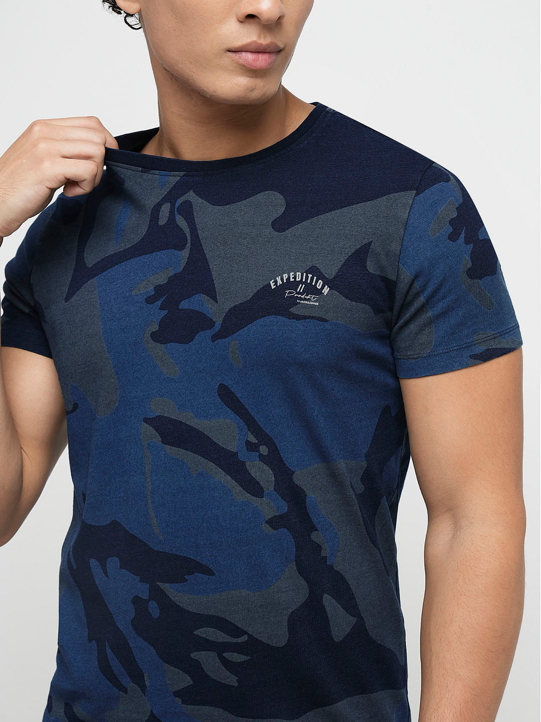 PRODUKT by JACK&JONES Blue Camo Print Crew Neck T-shirt
