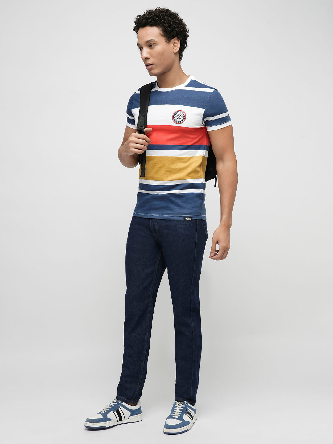 PRODUKT by JACK&JONES Blue Colourblocked Crew Neck T-shirt