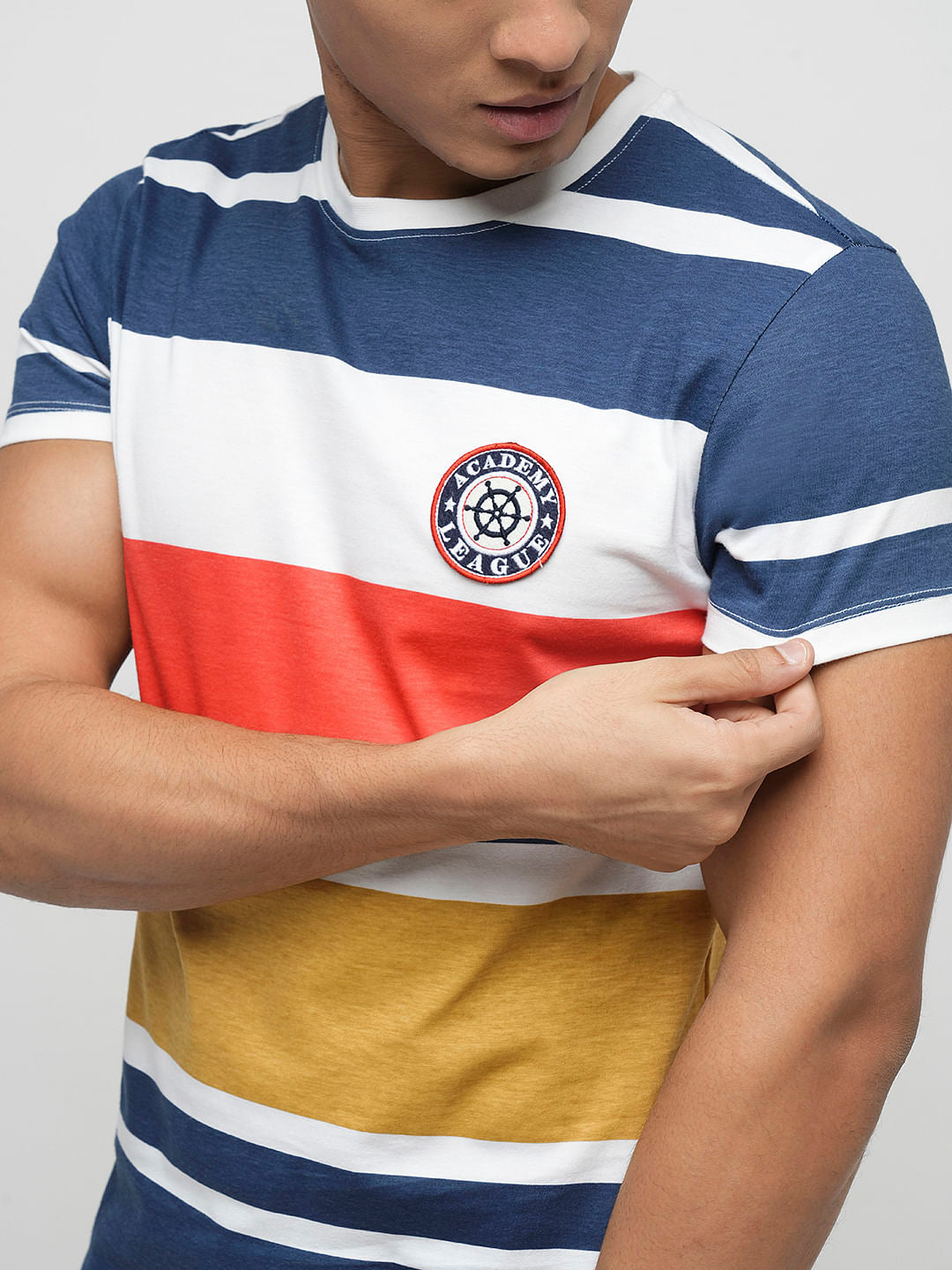 PRODUKT by JACK&JONES Blue Colourblocked Crew Neck T-shirt