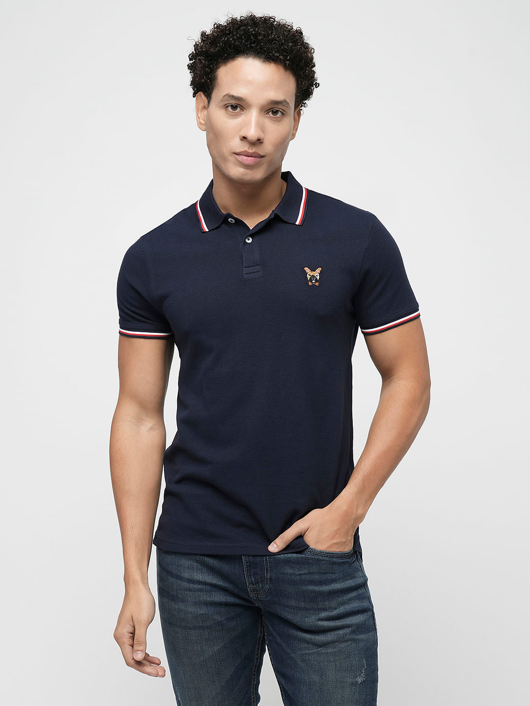 PRODUKT by JACK&JONES Navy Blue Contrast Tipping Polo