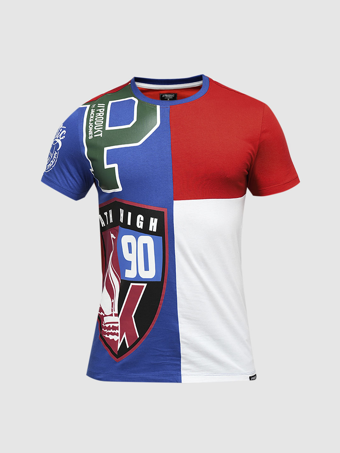 PRODUKT by JACK&JONES Red Colourblocked Crew Neck T-shirt