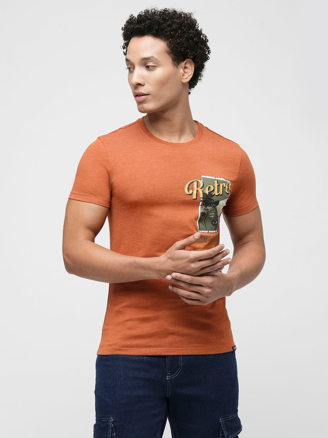PRODUKT by JACK&JONES Brown Printed Crew Neck T-shirt