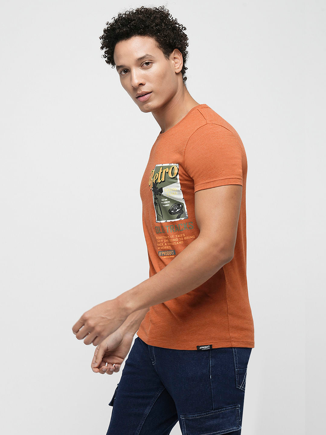 PRODUKT by JACK&JONES Brown Printed Crew Neck T-shirt