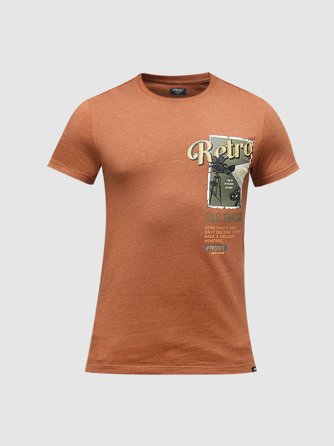 PRODUKT by JACK&JONES Brown Printed Crew Neck T-shirt