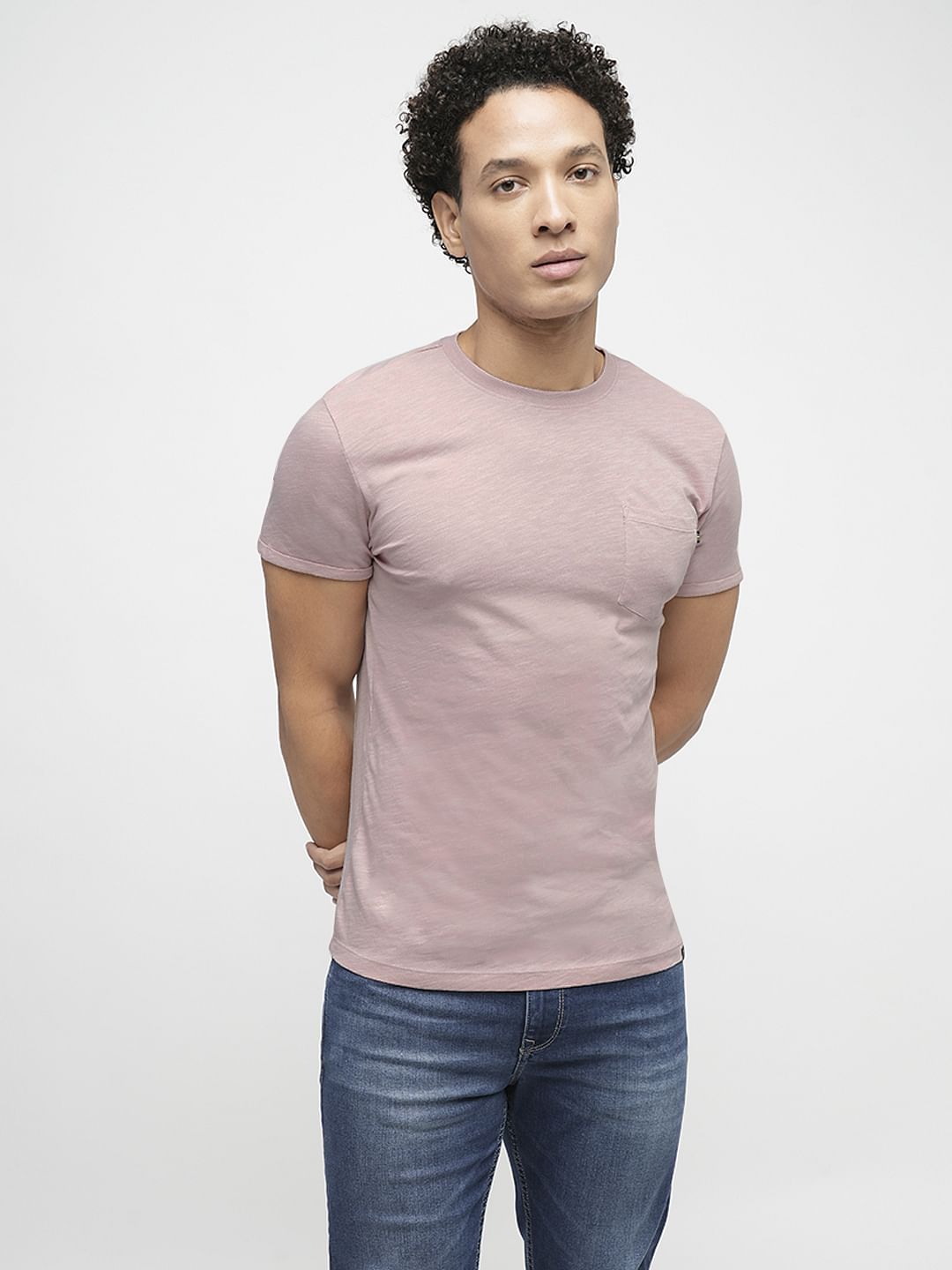 PRODUKT by JACK&JONES Pink Cotton Crew Neck T-shirt