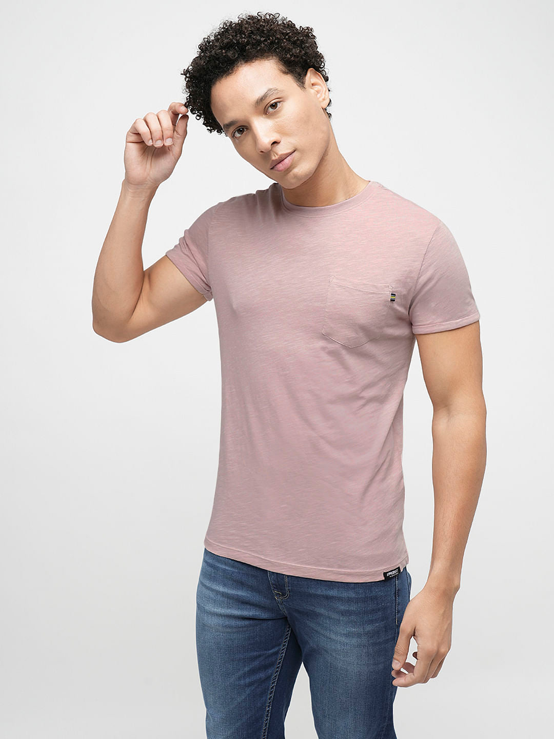 PRODUKT by JACK&JONES Pink Cotton Crew Neck T-shirt
