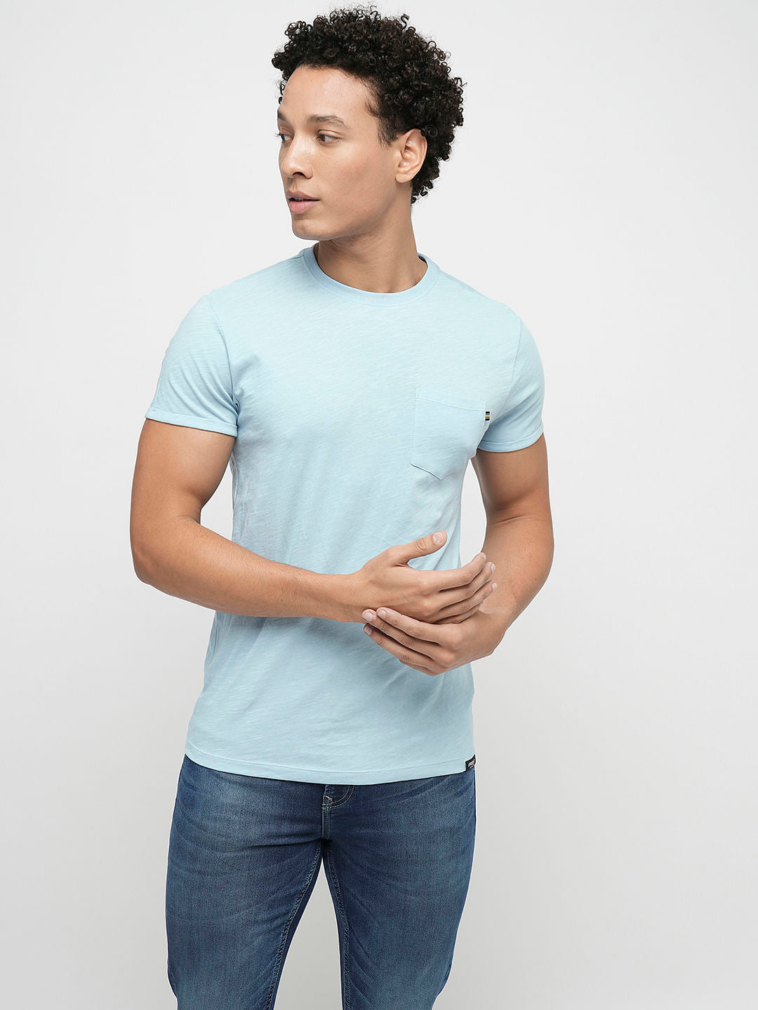PRODUKT by JACK&JONES Light Blue Cotton Crew Neck T-shirt