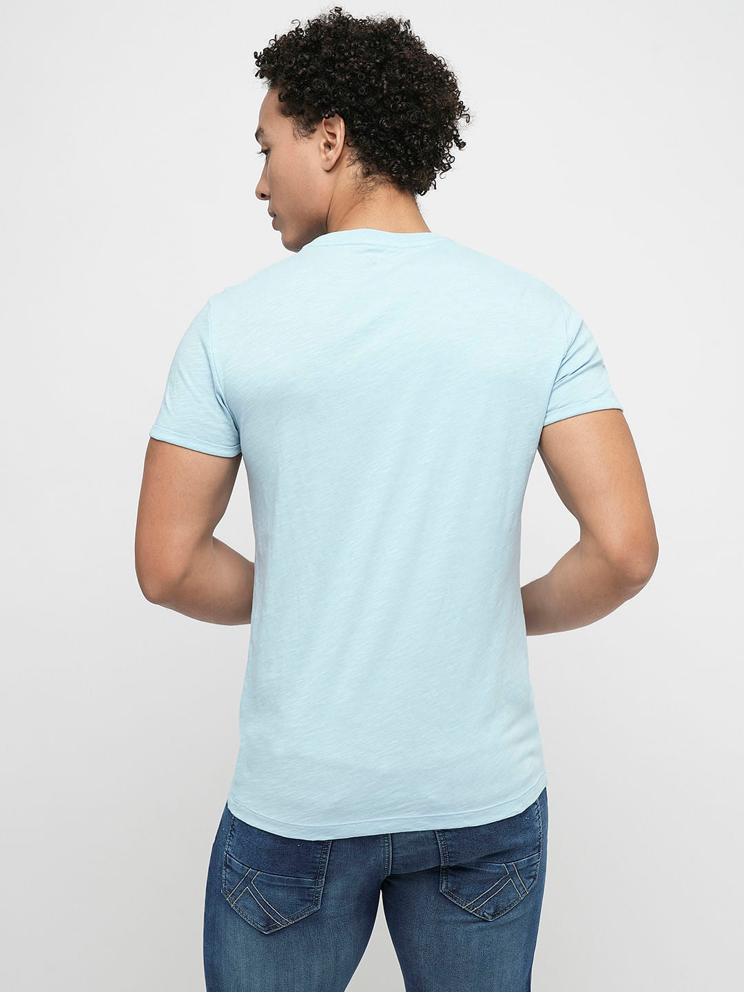 PRODUKT by JACK&JONES Light Blue Cotton Crew Neck T-shirt