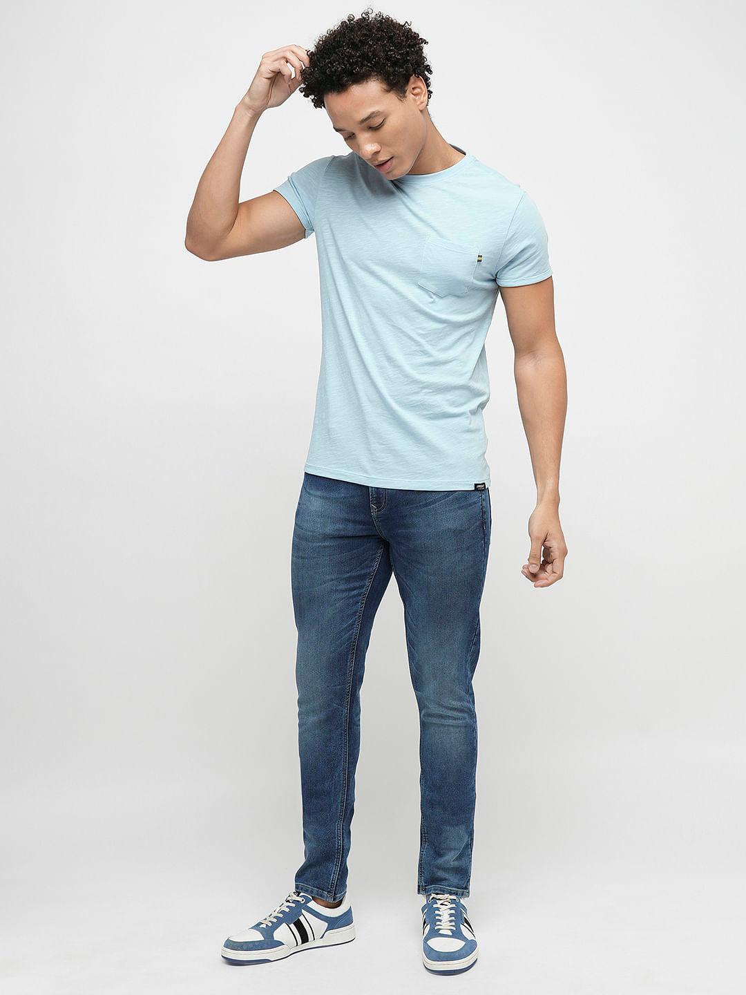 PRODUKT by JACK&JONES Light Blue Cotton Crew Neck T-shirt