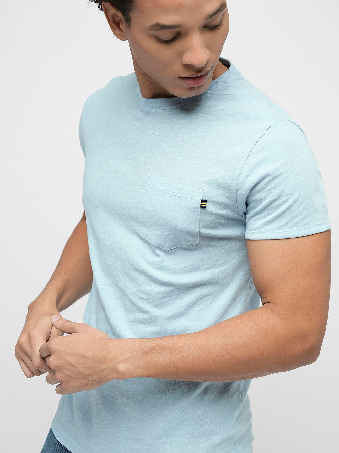 PRODUKT by JACK&JONES Light Blue Cotton Crew Neck T-shirt