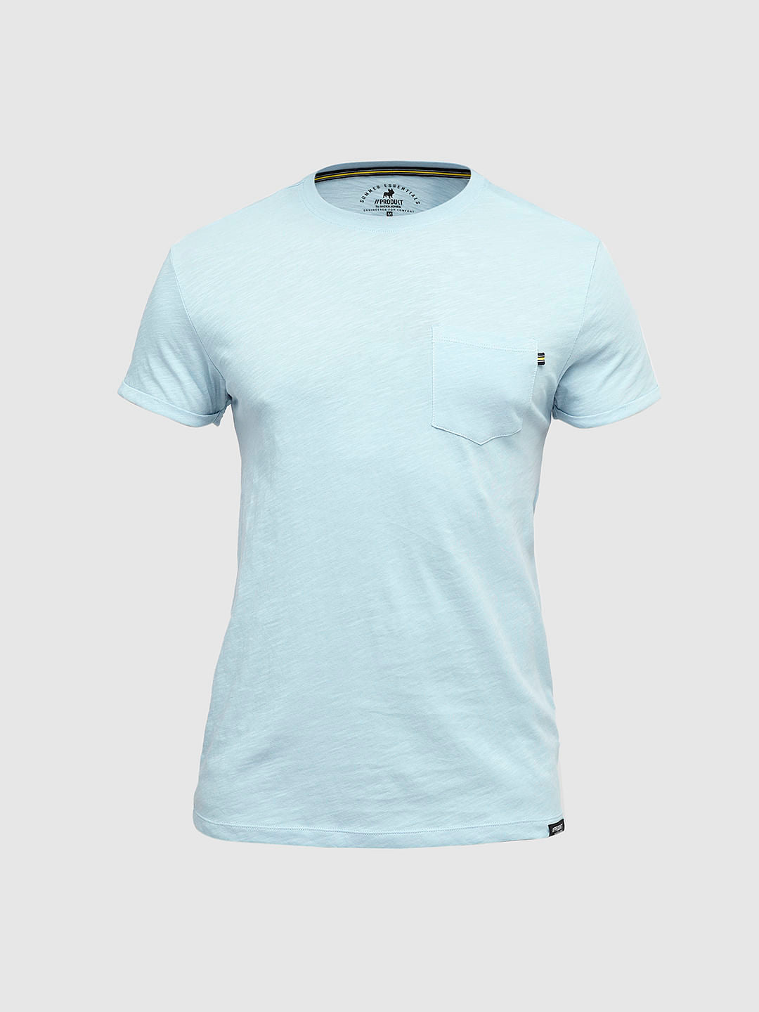 PRODUKT by JACK&JONES Light Blue Cotton Crew Neck T-shirt