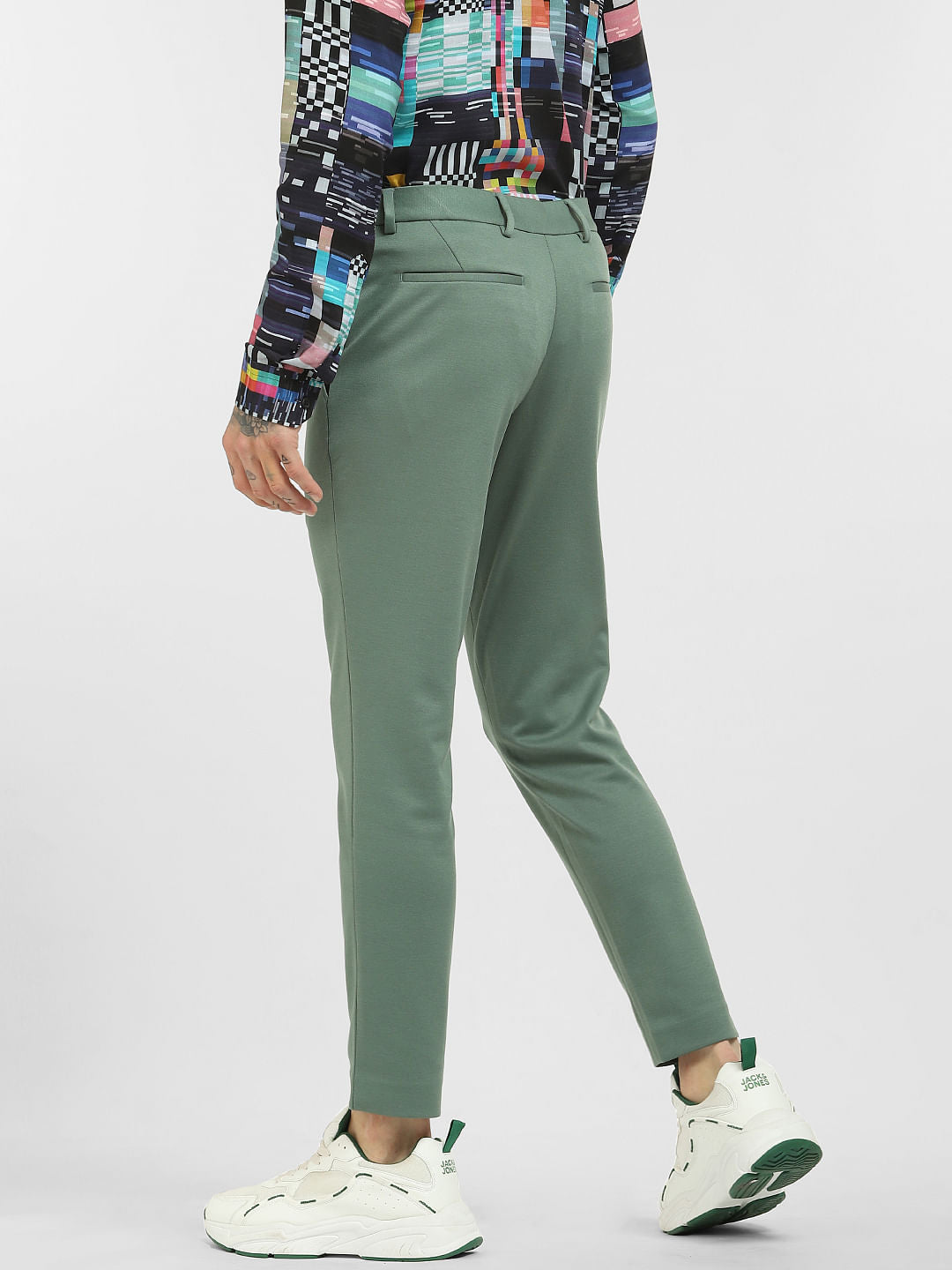 Green Mid Rise Regular Fit Pants