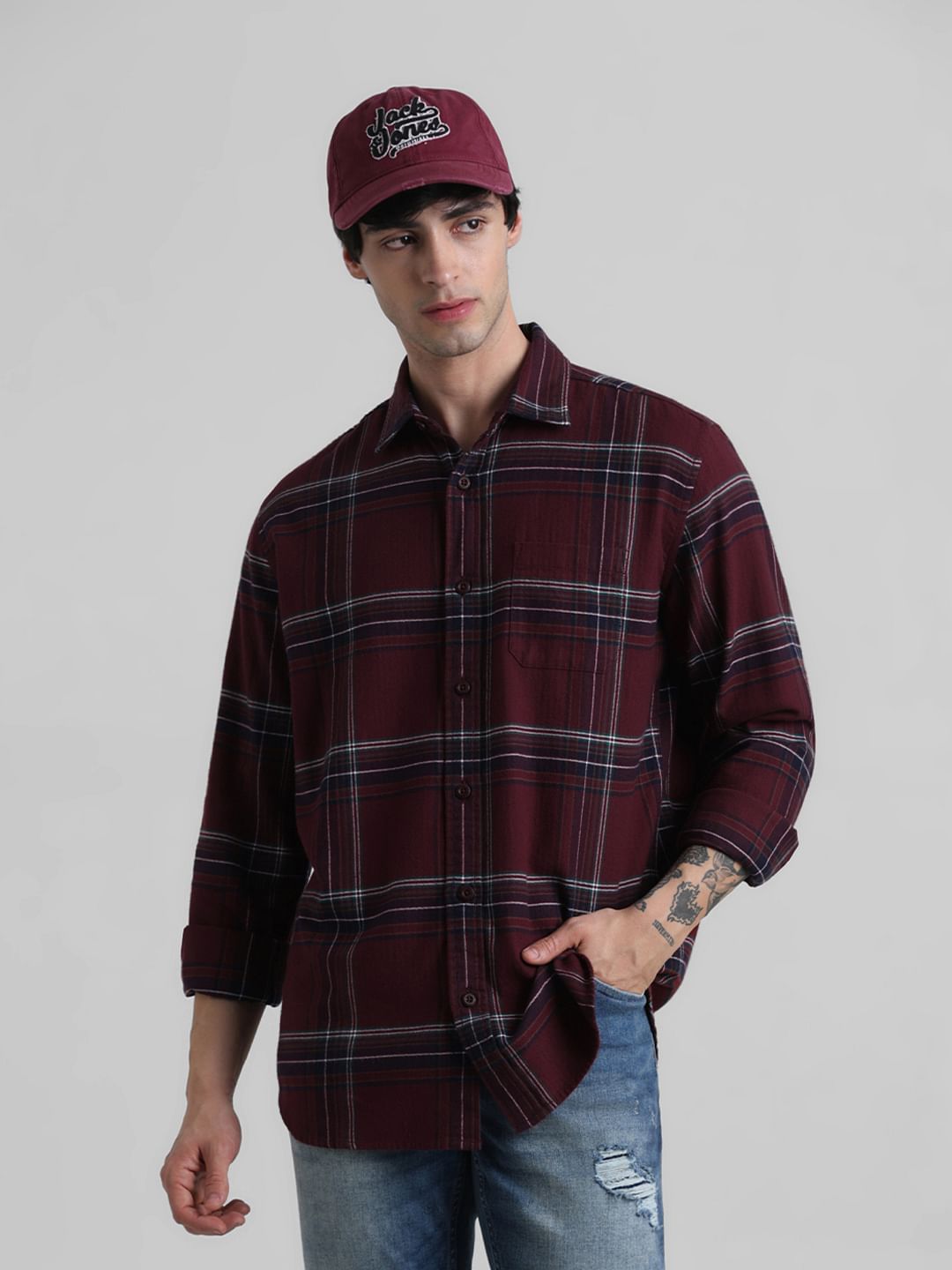 Shirt Combination Red Checkered Shirt Outfit Men Holiday Antique