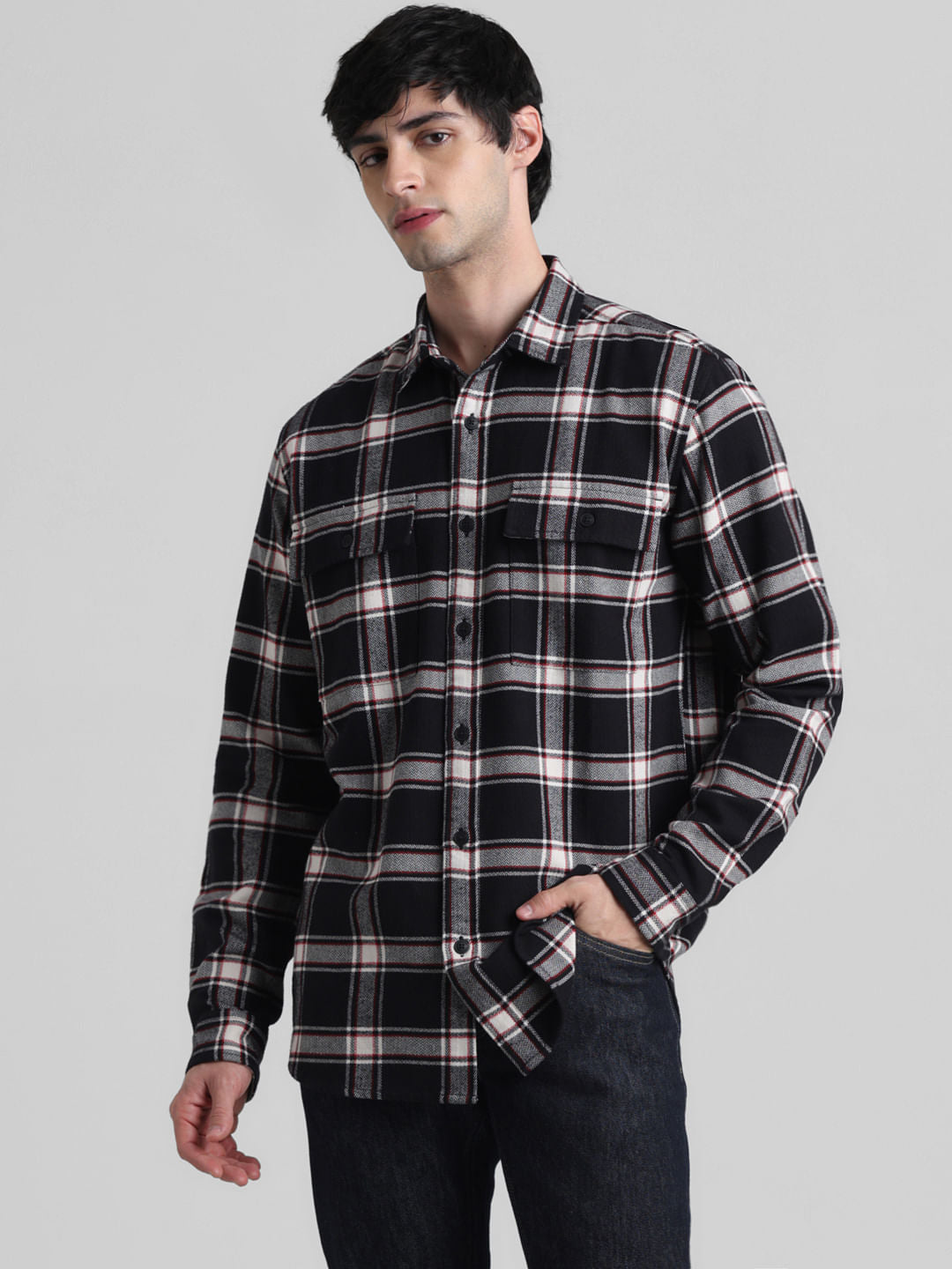 Black Check Print Full Sleeves Shirt