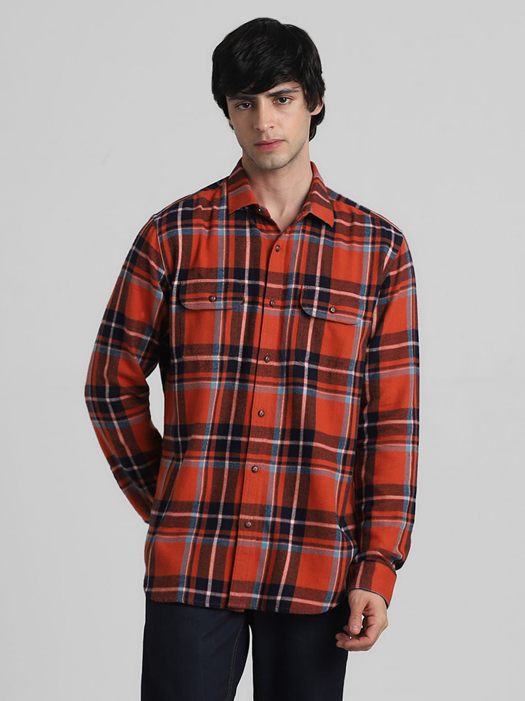 Brown Check Print Full Sleeves Shirt
